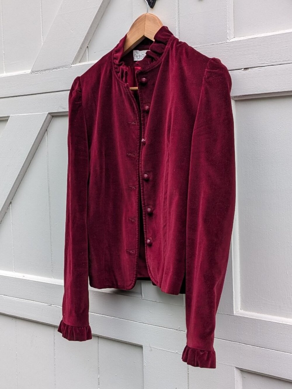 Vintage 70s Fay's Closet Red Velvet Victorian Ruffle Collar Blazer ILGWU 5/6